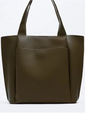 Zara Olive Tote with Front Pocket